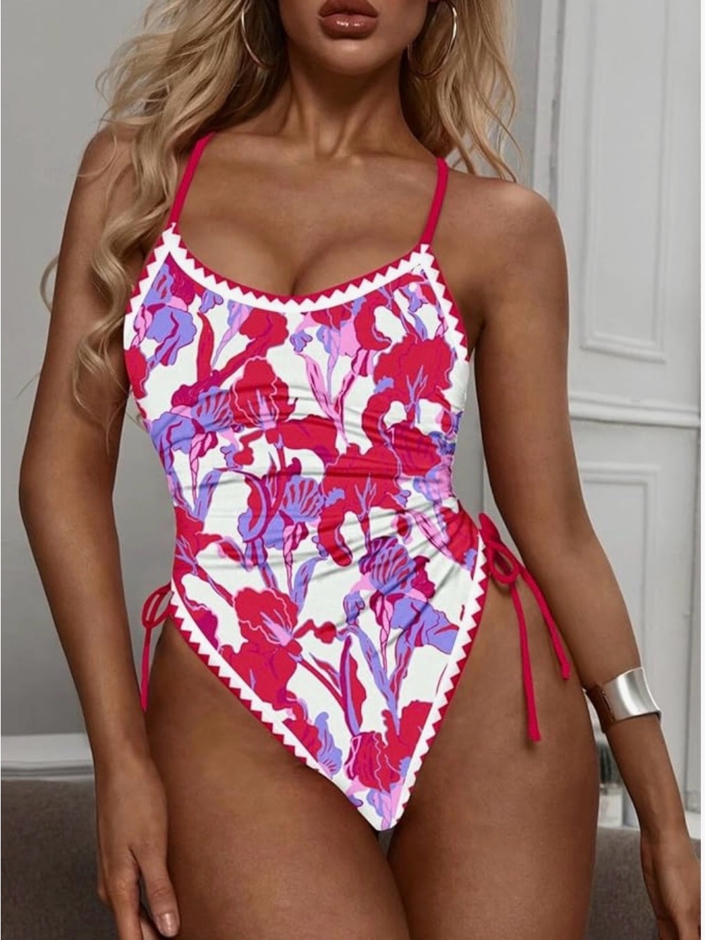 Amazon Pink & Purple Floral One-Piece Ruched Swimsuit
